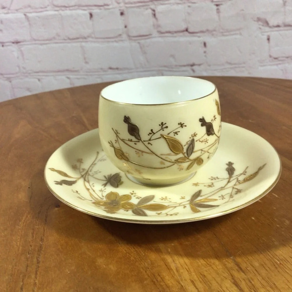 Vintage Limoges Gold Bird Floral Porcelain Cup and Saucer Set - Picture 2 of 7